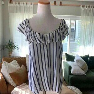Old Navy navy and white striped off the shoulder top